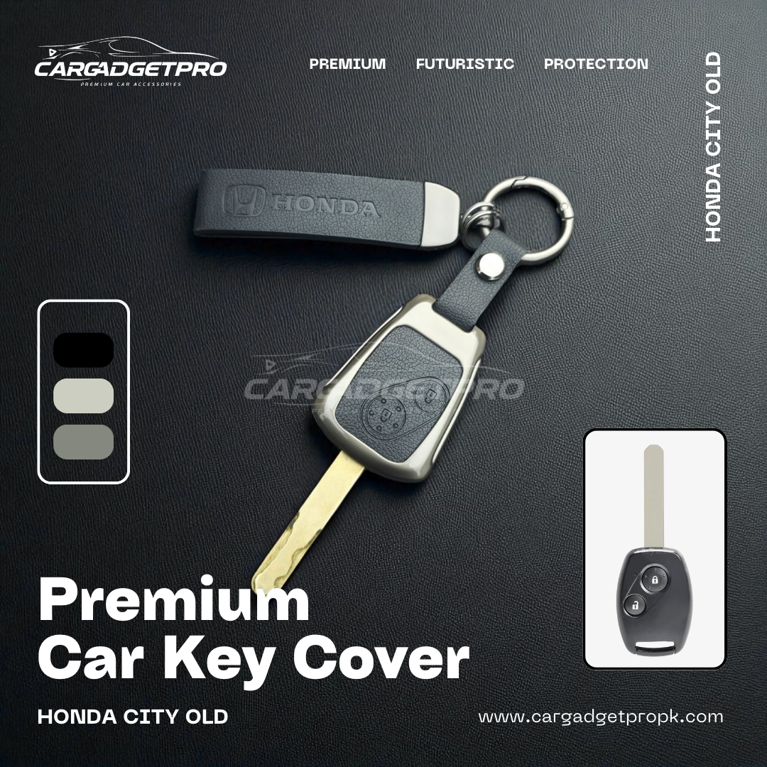 Premium leather metal car key cover for Honda City – stylish, durable, scratch-proof protection