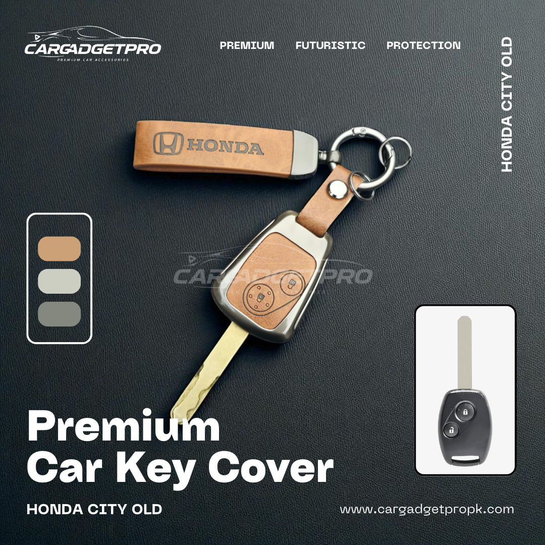 Premium leather metal car key cover for Honda City – stylish, durable, scratch-proof protection