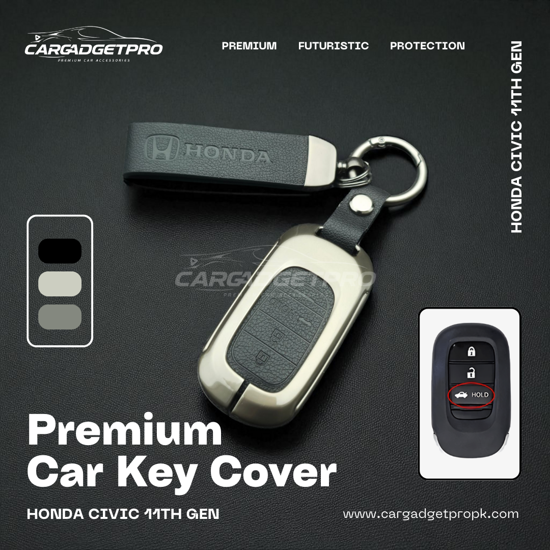 Premium leather metal car key cover for Honda Civic 11th gen – stylish, durable, scratch-proof protection