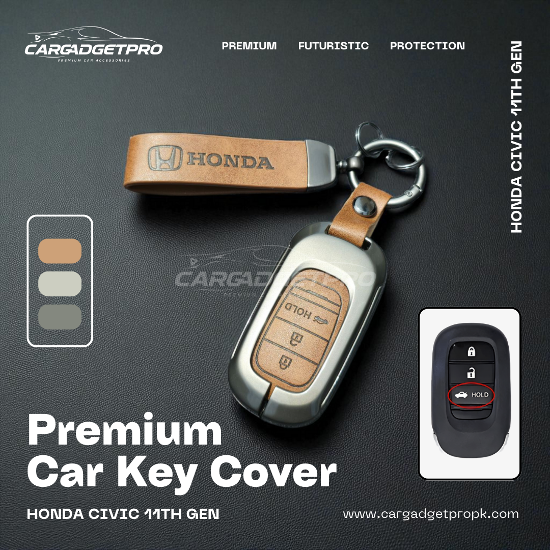 Premium leather metal car key cover for Honda Civic 11th gen – stylish, durable, scratch-proof protection