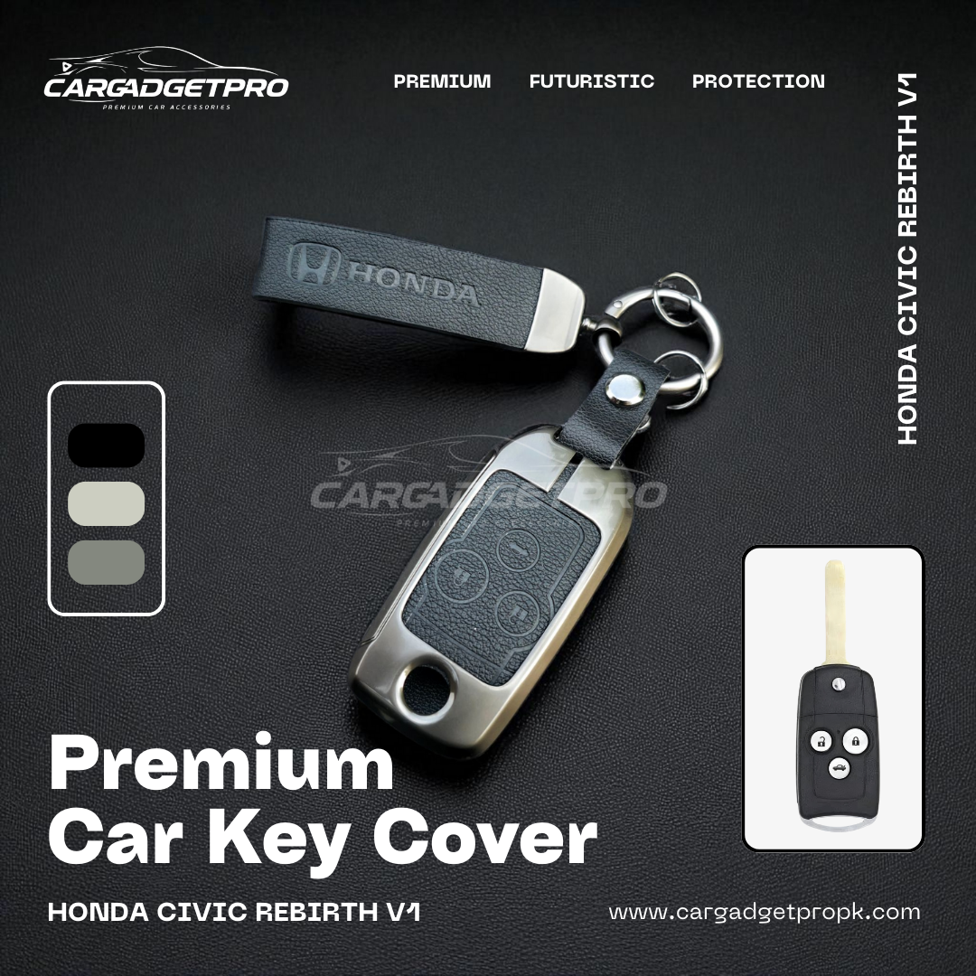 Premium leather metal car key cover for Honda Civic Rebirth Flip key– stylish, durable, scratch-proof protection