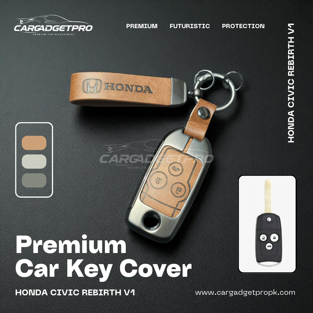 Premium leather metal car key cover for Honda Civic Rebirth – stylish, durable, scratch-proof protection