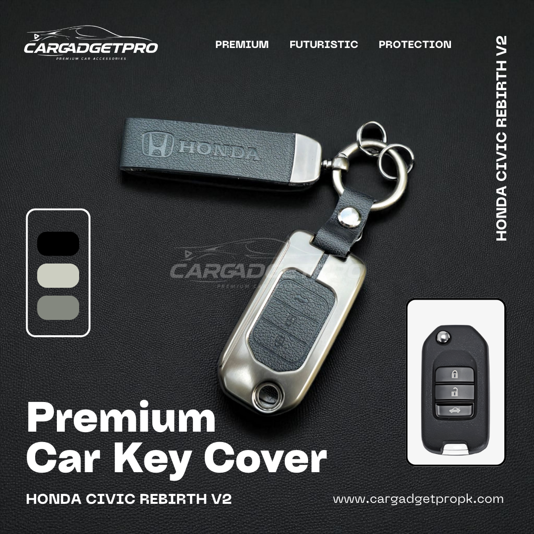 Premium leather metal car key cover for Honda Civic Rebirth Flip Key– stylish, durable, scratch-proof protection