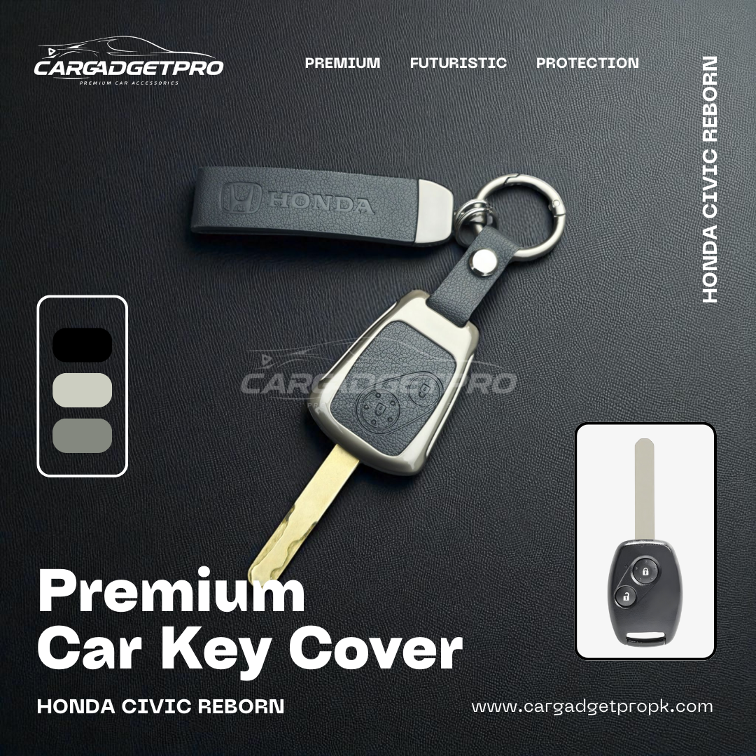 Premium leather metal car key cover for Honda Civic Reborn 2008 – stylish, durable, scratch-proof protection