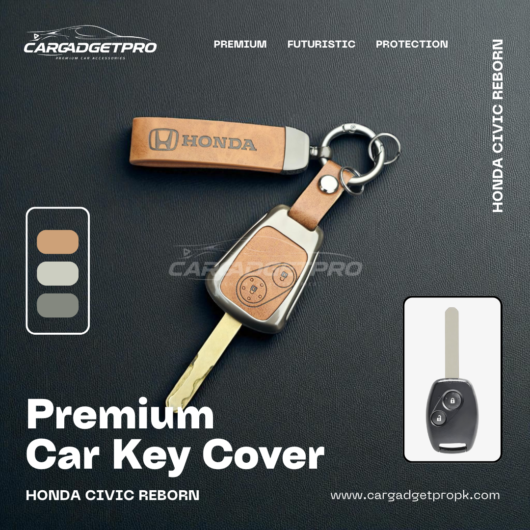 Premium leather metal car key cover for Honda Civic Reborn 2008 – stylish, durable, scratch-proof protection