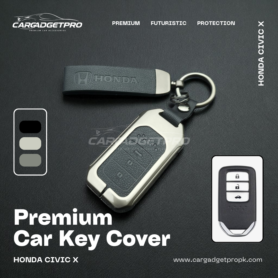 Premium leather metal car key cover for Honda Civic X – stylish, durable, scratch-proof protection