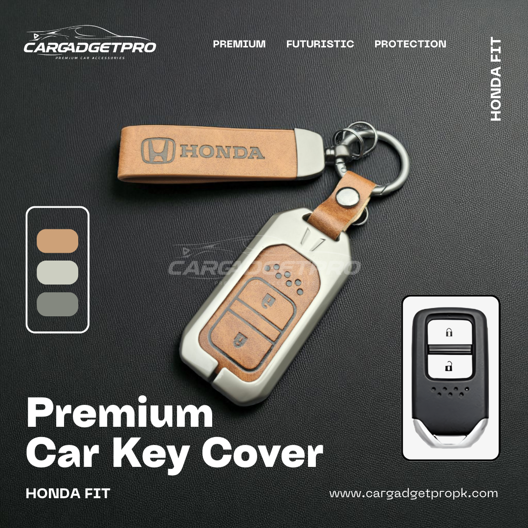 Premium leather metal car key cover for Honda Fit – stylish, durable, scratch-proof protection