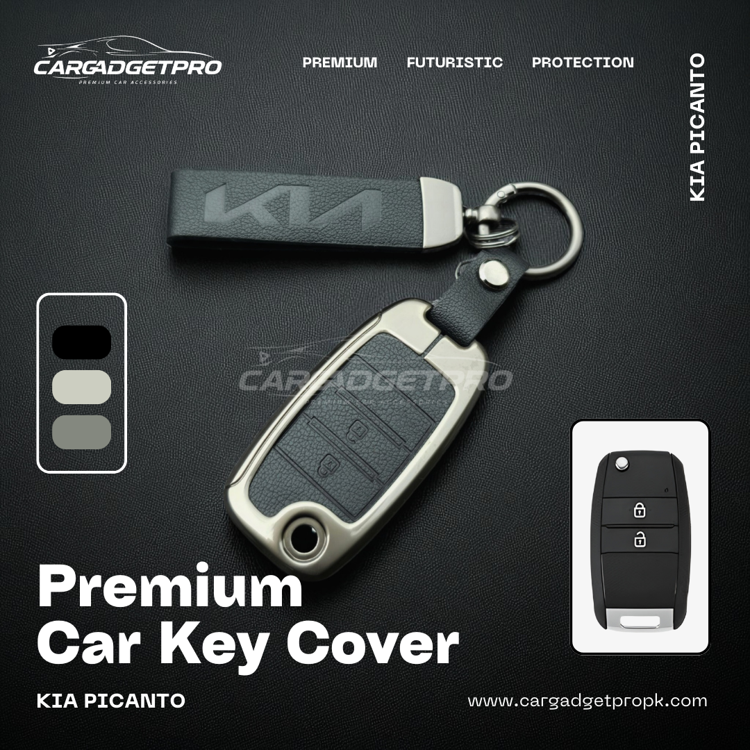 Premium leather metal car key cover for Kia Picanto– stylish, durable, scratch-proof protection