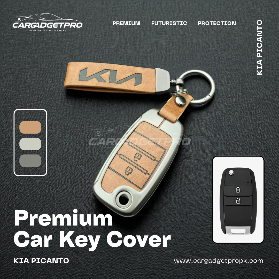 Premium leather metal car key cover for Kia Picanto– stylish, durable, scratch-proof protection