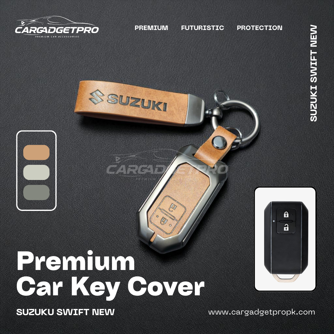 Premium leather metal car key cover for Suzuki Swift New Model – stylish, durable, scratch-proof protection