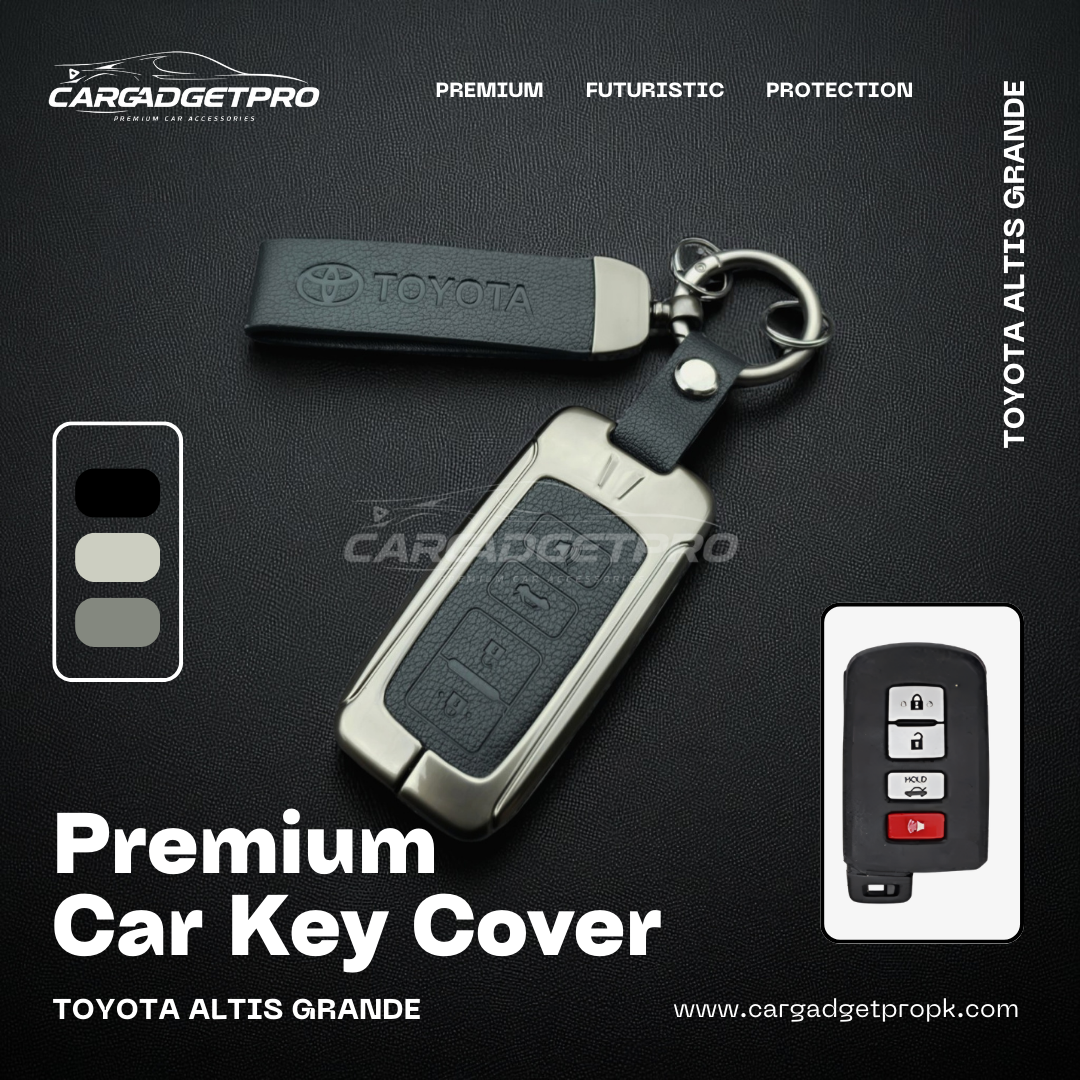 Premium leather metal car key cover for Toyota Corolla Altis Grande – stylish, durable, scratch-proof protection