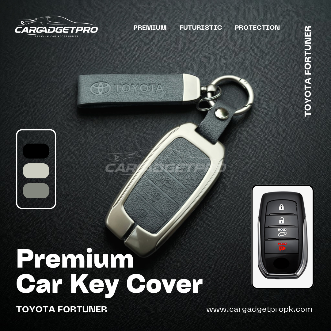 Premium leather metal car key cover for Toyota Fortuner – stylish, durable, scratch-proof protection