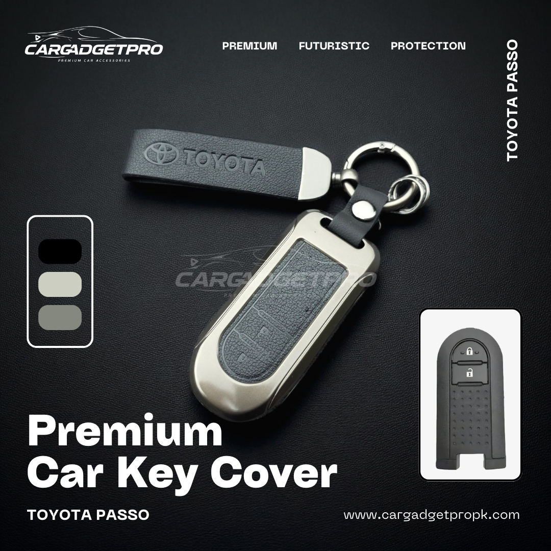 Premium leather metal car key cover for Toyota Passo – stylish, durable, scratch-proof protection
