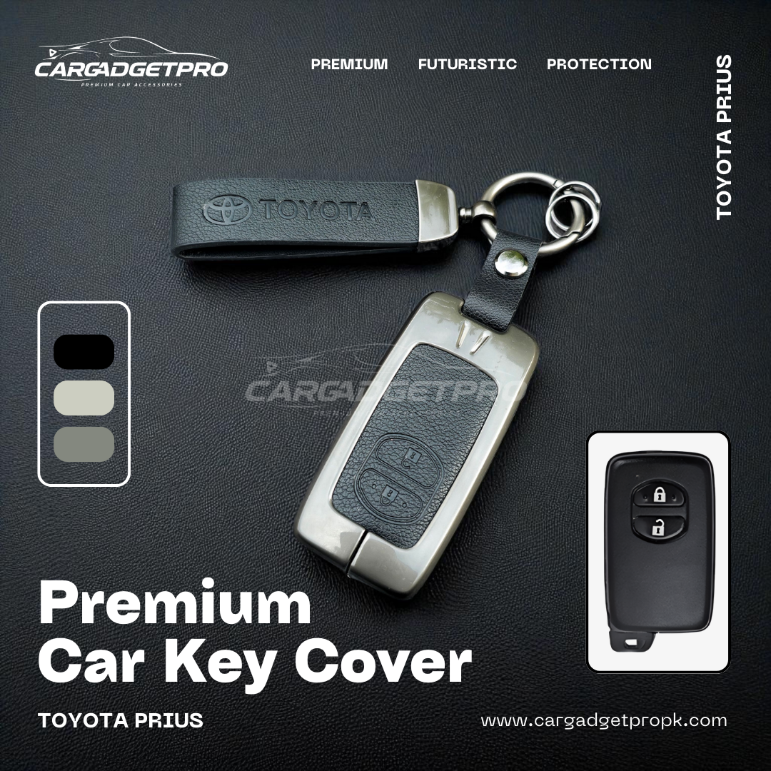 Premium leather metal car key cover for Toyota Prius – stylish, durable, scratch-proof protection