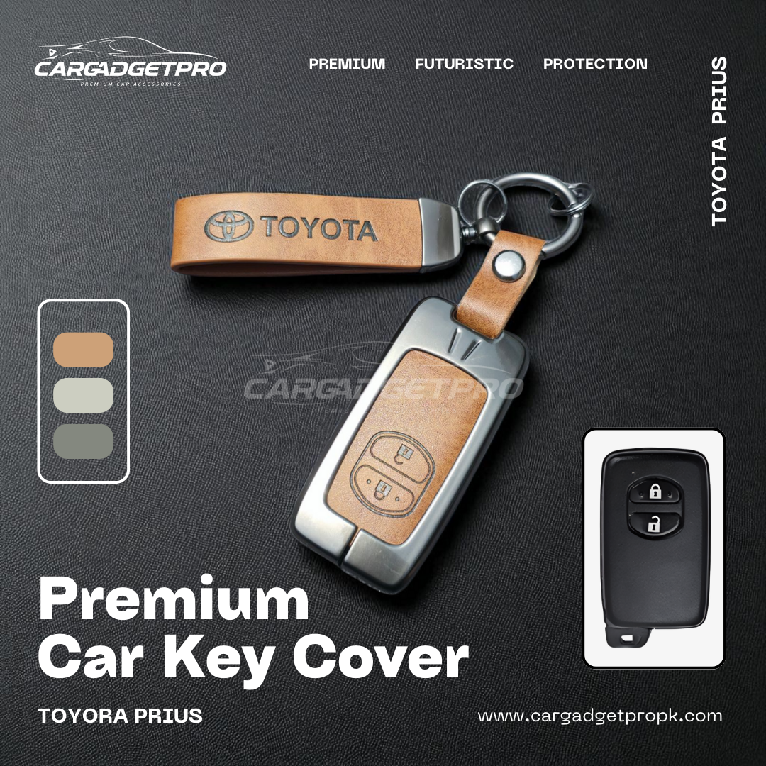 Premium leather metal car key cover for Toyota Prius – stylish, durable, scratch-proof protection