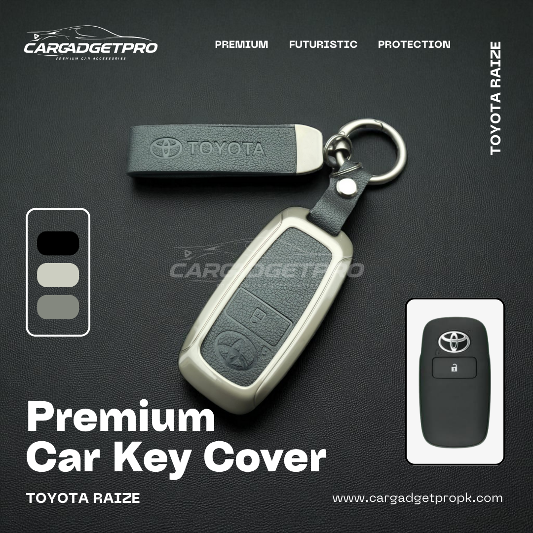 Premium leather metal car key cover for Toyota Raize – stylish, durable, scratch-proof protection