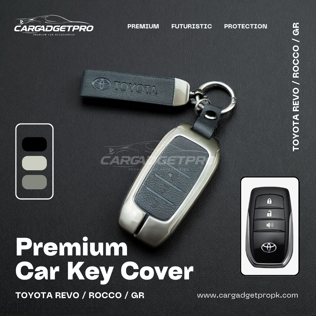 Premium leather metal car key cover for Toyota Revo Rocco – stylish, durable, scratch-proof protection