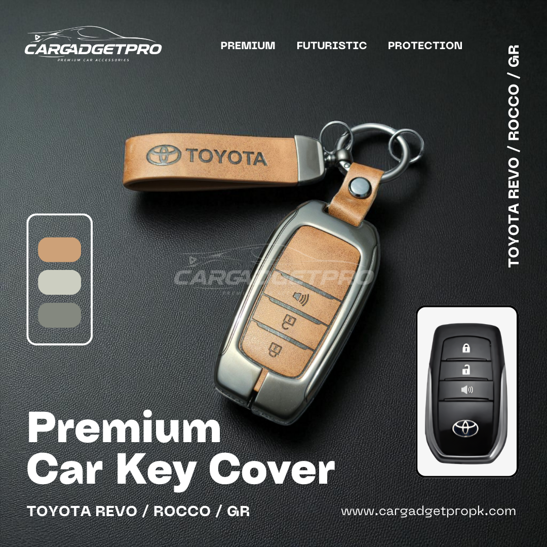 Premium leather metal car key cover for Toyota Revo Rocco – stylish, durable, scratch-proof protection