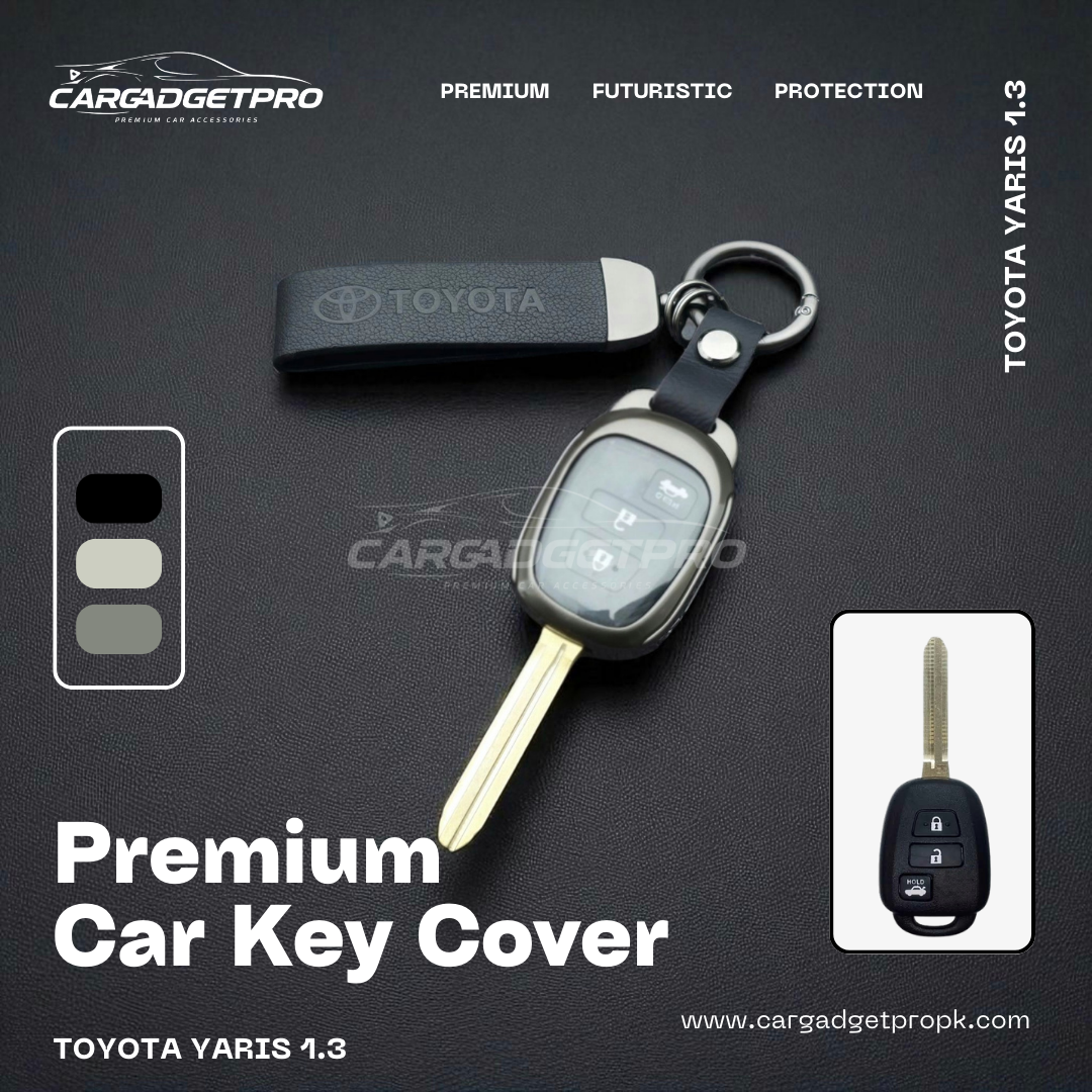 Premium leather metal car key cover for Toyota Yaris 1.3 – stylish, durable, scratch-proof protection