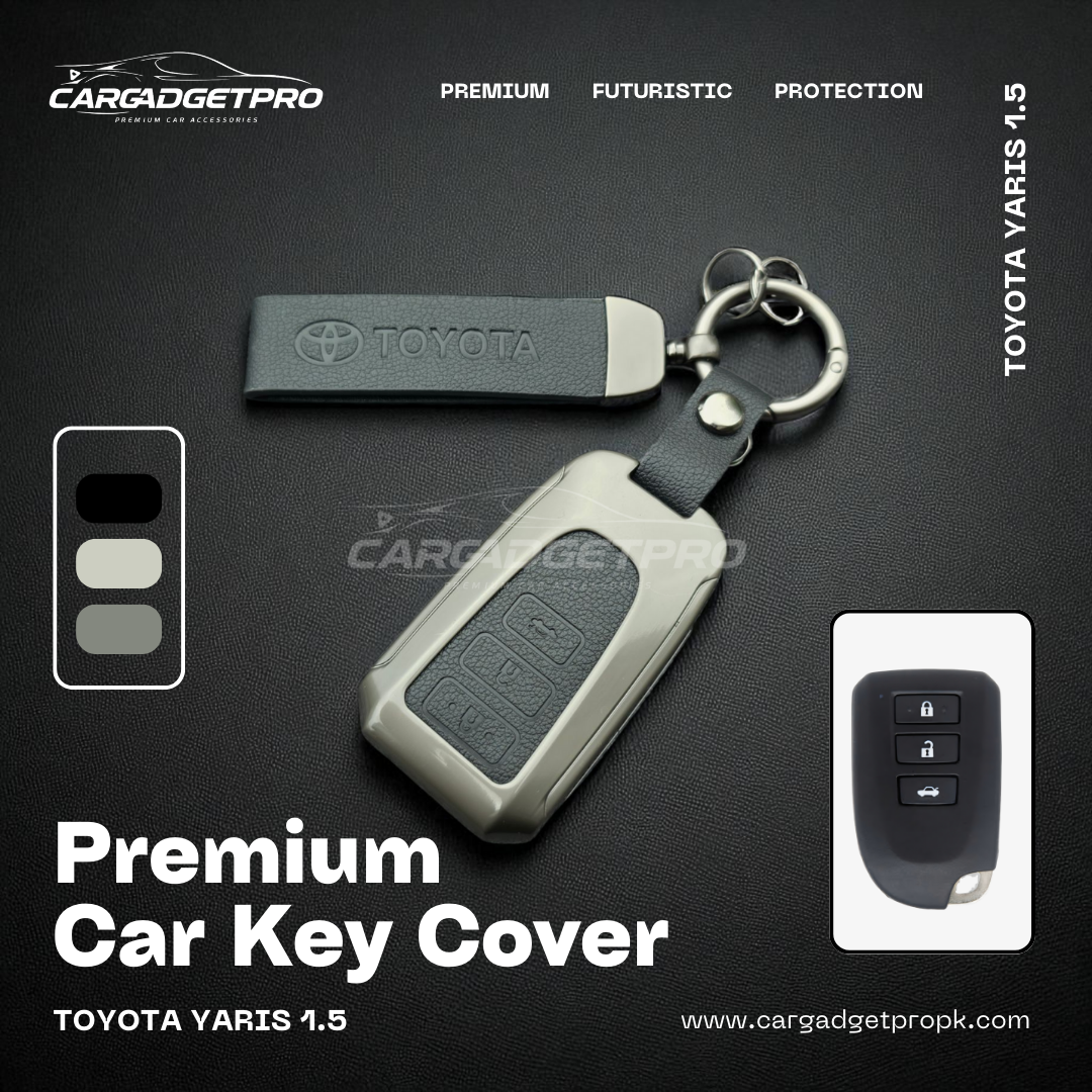 Premium leather metal car key cover for Toyota Yaris 1.5 ATIV – stylish, durable, scratch-proof protection