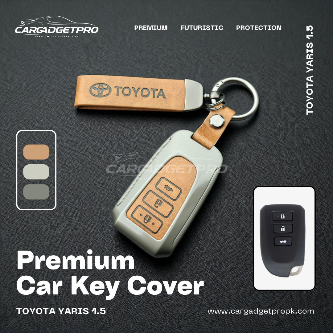 Premium leather metal car key cover for Toyota Yaris 1.5 ATIV – stylish, durable, scratch-proof protection