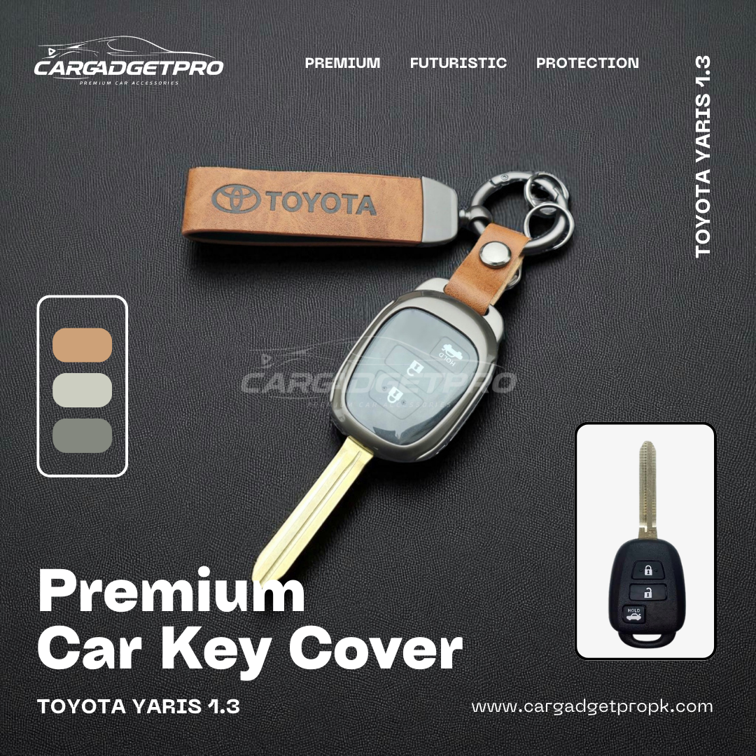 Premium leather metal car key cover for Toyota Yaris 1.3 key – stylish, durable, scratch-proof protection