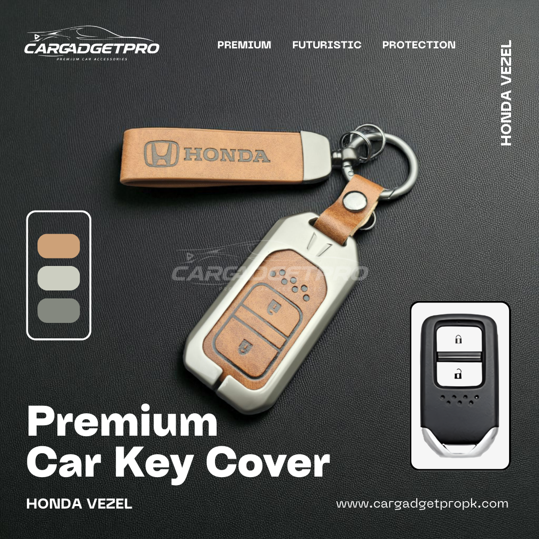 Premium leather metal car key cover for Honda Vezel – stylish, durable, scratch-proof protection