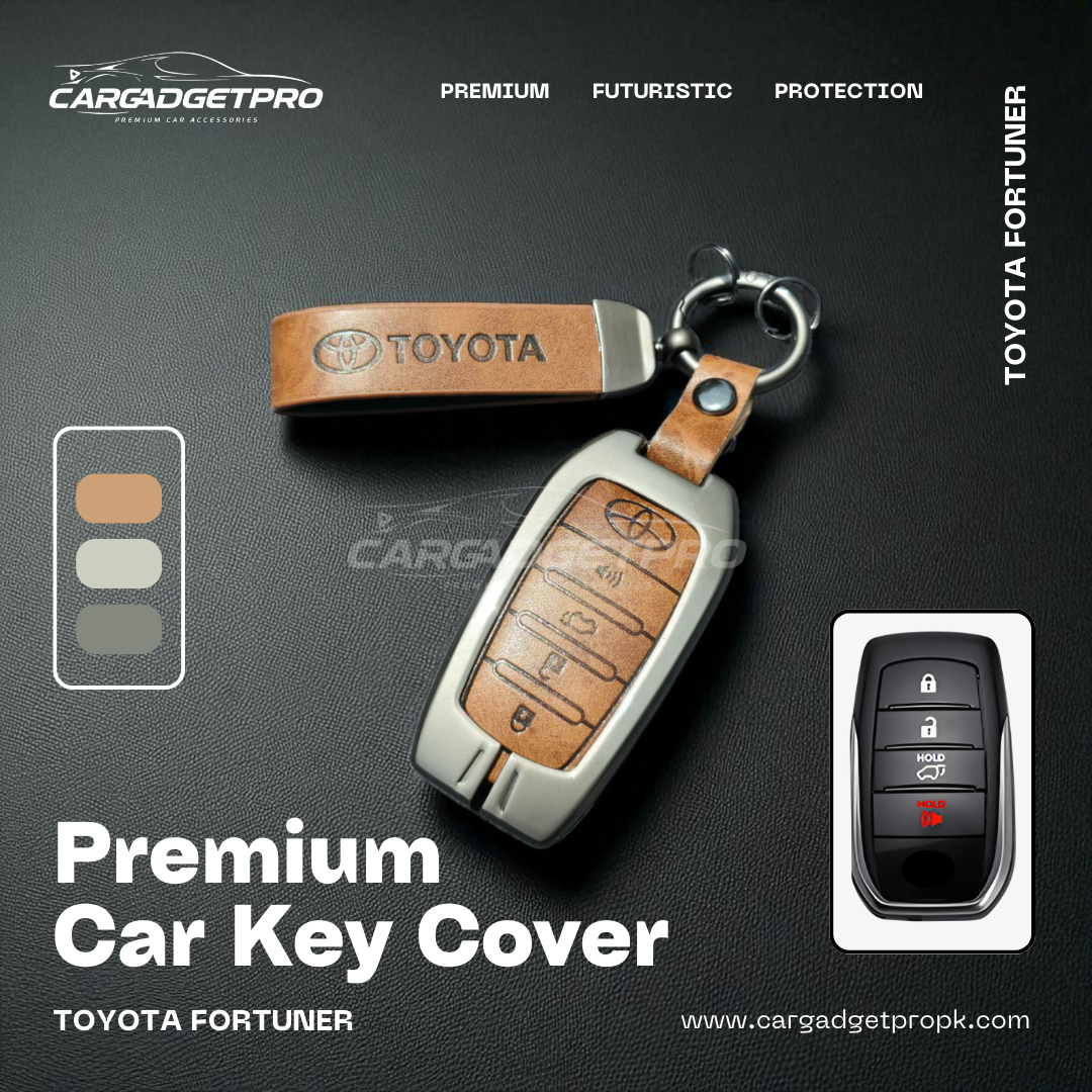 Premium leather metal car key cover for Toyota Fortuner – stylish, durable, scratch-proof protection