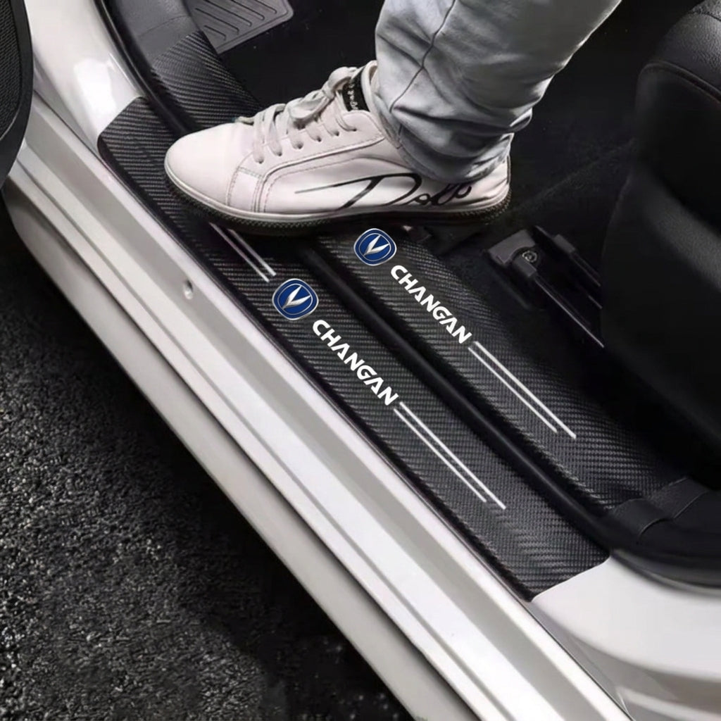 Car Door Sill Protector Carbon Fiber – Waterproof Scuff Guard - 4 Pcs