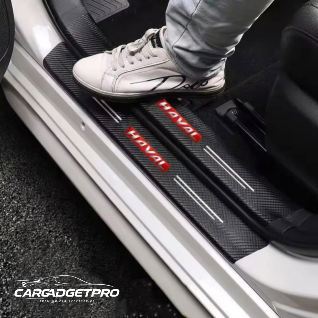 Car Door Sill Protector Carbon Fiber – Waterproof Scuff Guard - 4 Pcs