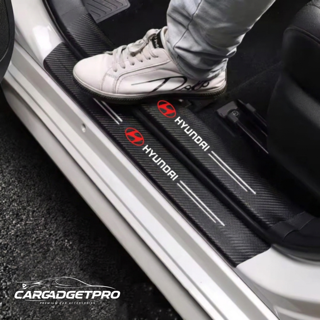 Car Door Sill Protector Carbon Fiber – Waterproof Scuff Guard - 4 Pcs