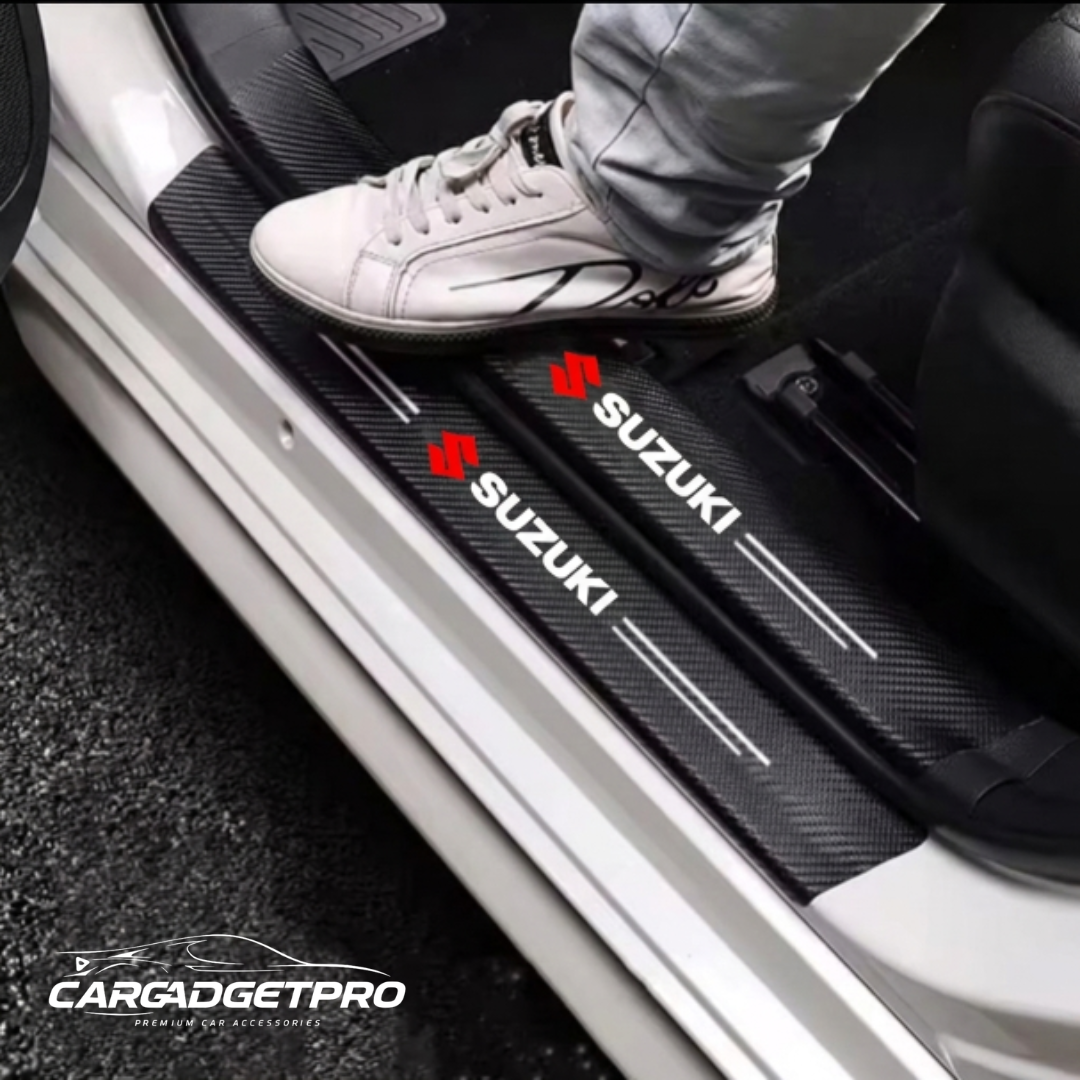 Car Door Sill Protector Carbon Fiber – Waterproof Scuff Guard - 4 Pcs